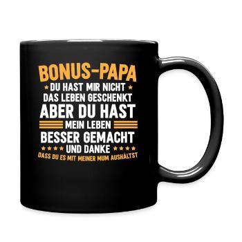 Bonus Papa Stiefvater Geschenk Pflegevater - Tasse einfarbig - Schwarz - Rechts
