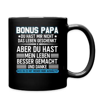 Bonus Papa Stiefvater Geschenk Pflegevater - Tasse einfarbig - Schwarz - Rechts