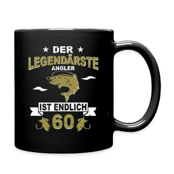 60 Jahre Geschenk 60 Geburtstag Angler Angeln - Tasse einfarbig - Schwarz - Rechts