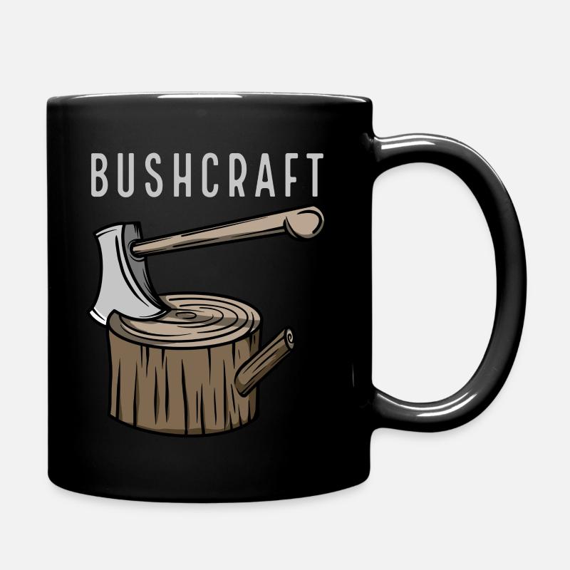 Bushcraft - Axe with wooden trunk - Full Colour Mug - black