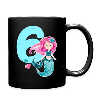 6ème anniversaire sirène 6 ans coquillage océan - Mug uni - noir - Droite