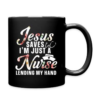 Jesus Rettet Ich Bin Nur Eine Krankenschwester - Tasse einfarbig - Schwarz - Rechts