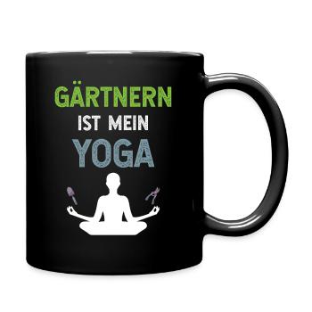 Gärtnern ist mein Yoga Mann mit Schaufel Schere - Tasse einfarbig - Schwarz - Rechts