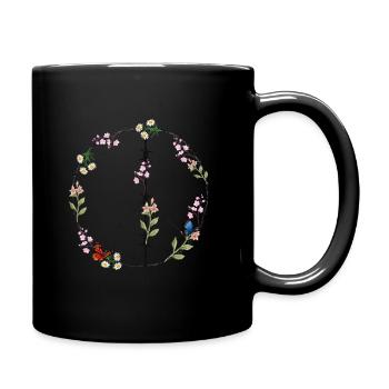 Love And Peace Peace Sign Lover Floral - Tasse einfarbig - Schwarz - Rechts