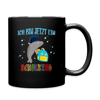Schulkind 2021 Delfin Einschulung Schulstart - Tasse einfarbig - Schwarz - Rechts