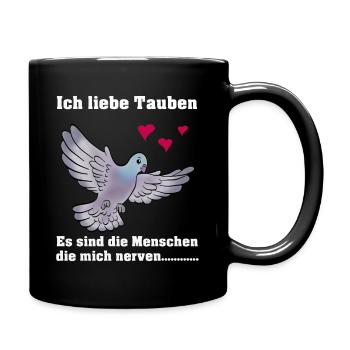Ich liebe Tauben - Tasse einfarbig - Schwarz - Rechts