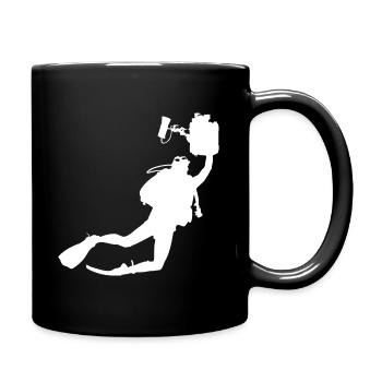 Diver with underwater camera - Full Colour Mug - black - Right