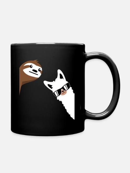 Alpaca sloth llama farm animals office job fun - Full Colour Mug - black