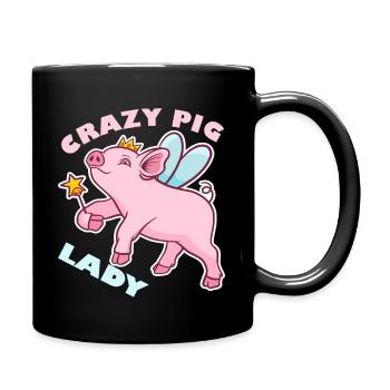 Crazy Pig Lady Rosa Schweinchen geschenk - Tasse einfarbig - Schwarz - Rechts