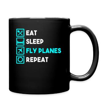 Eay Sleep Fly Planes Repeat Aircraft Pilot Co-pilo - Full Colour Mug - black - Right