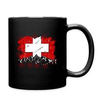 Schweiz Swiss Schweizer Geschenk Alpen Berge Fahne - Tasse einfarbig - Schwarz - Rechts