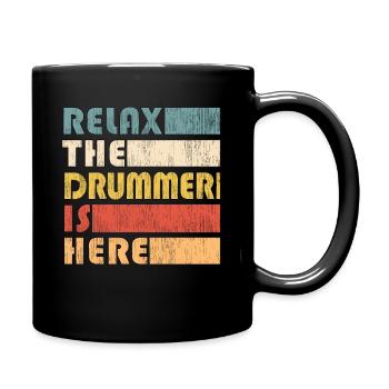 Relax The Drummer is Here Funny Saying Vintage - Full Colour Mug - black - Right