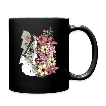 Border Collie Blue Merle with Flowers - Full Colour Mug - black - Right