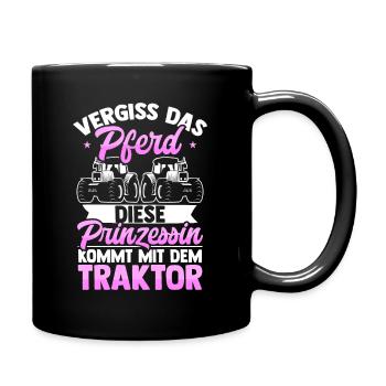 Vergiss Das Pferd Traktor Trecker Bäuerin Geschenk - Tasse einfarbig - Schwarz - Rechts