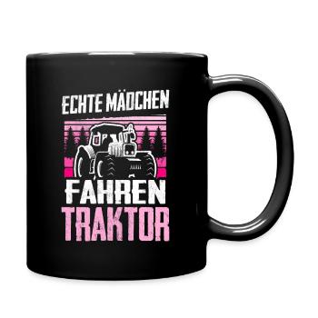 Echte Mädchen Fahren Traktor Trecker Geschenk - Tasse einfarbig - Schwarz - Rechts