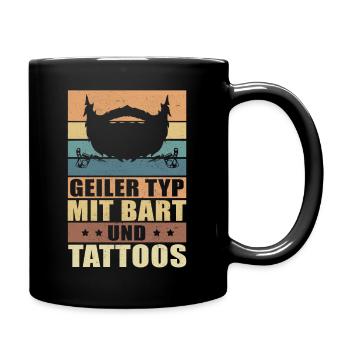 Geiler Typ mit Bart Tattoos Bartträger Geschenk - Tasse einfarbig - Schwarz - Rechts