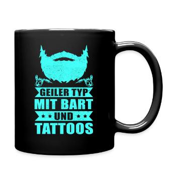 Geiler Typ mit Bart Tattoos Bartig Bärte Geschenk - Tasse einfarbig - Schwarz - Rechts