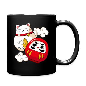 Funny Maneki Neko Cat Japanese Daruma Doll Kawaii - Mug uni - noir - Droite