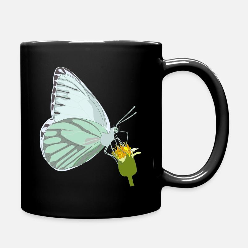 Butterfly with flower - Full Colour Mug - black