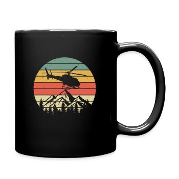 Vintage Helicopter Mountains Retro Helicopter Pilot - Full Colour Mug - black - Right