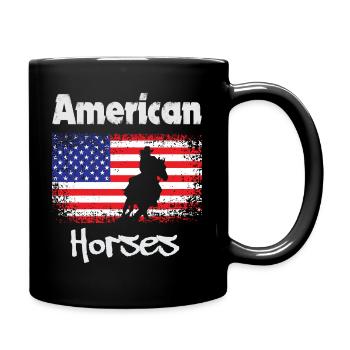 Chevaux américains, cheval avec pavillon des États-Unis - Mug uni - noir - Droite