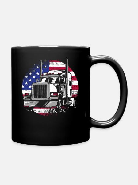 Camionneur américain Usa drapeau camion routier - Mug uni - noir