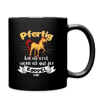 Pfertig mit Pferd Pferdefan und Reiterin - Tasse einfarbig - Schwarz - Rechts