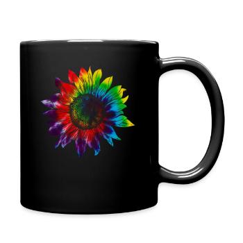 Sonnenblume Regenbogen - Tasse einfarbig - Schwarz - Rechts