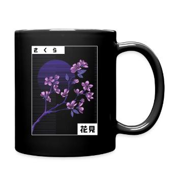 Triste japonais Sakura Esthétique Kawaii Fleur de cerisier - Mug uni - noir - Droite