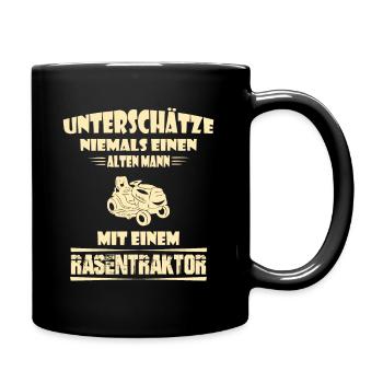Unterschätze niemals Mann mit Rasentraktor - Tasse einfarbig - Schwarz - Rechts