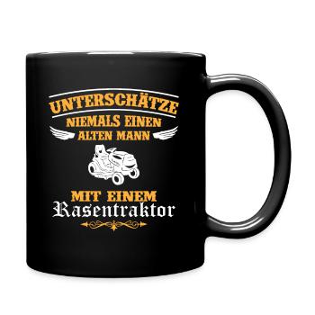 Unterschätze niemals Mann mit Rasentraktor - Tasse einfarbig - Schwarz - Rechts