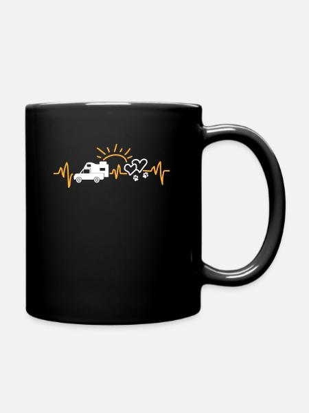 Pickup Wohnkabine Camping Herzschlag mit Hund - Tasse einfarbig - Schwarz