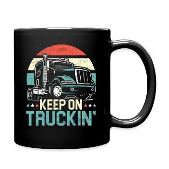 Keep On Truckin' Retro Trucker 18 Wheeler Truck - Full Colour Mug - black - Right