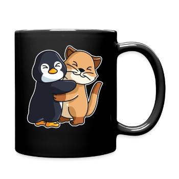 Penguin Cat cute Hug Cuddle Animals - Full Colour Mug - black - Right