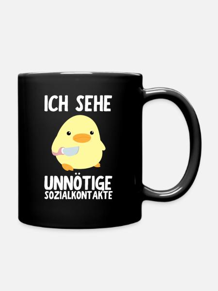 Ünnötige Sozialkontakte Ente mit Messer Meme Küken - Tasse einfarbig - Schwarz