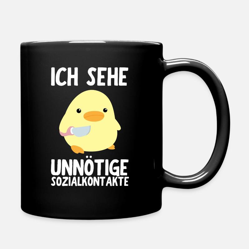 Ünnötige Sozialkontakte Ente mit Messer Meme Küken - Tasse einfarbig - Schwarz