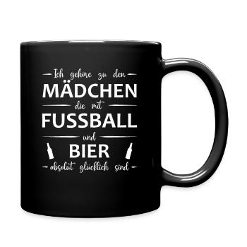 Mädchen Fußball Bier Alkohol glücklich - Spruch - Tasse einfarbig - Schwarz - Rechts