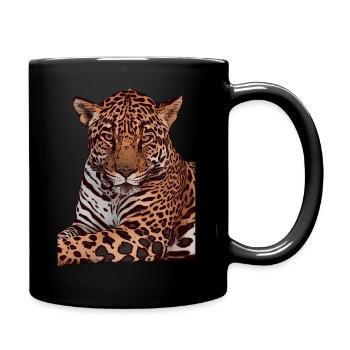 Leoparden Tiermotiv Tiergesicht Tier Damen Kinder - Tasse einfarbig - Schwarz - Rechts