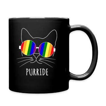 Purride Katze LGBT Gay Pride Mit Regenbogen Brille - Tasse einfarbig - Schwarz - Rechts