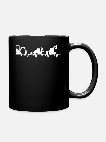 Bagger Herzschlag Baustelle - Tasse einfarbig - Schwarz