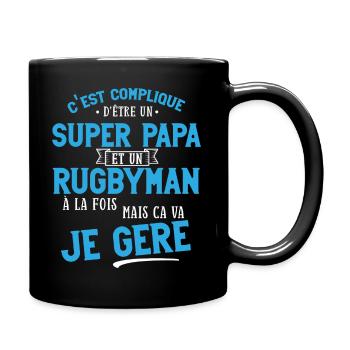 Super papa et rugbyman cadeau humour fête des père - Mug uni - noir - Droite