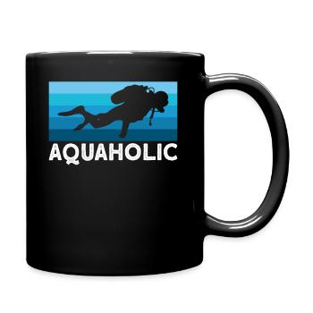Aquaholic Scuba Diver Apnea Snorkel Diving - Full Colour Mug - black - Right
