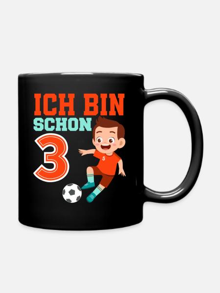 3. Geburtstag 3 Jahre Fußball Fußballspieler - Tasse einfarbig - Schwarz