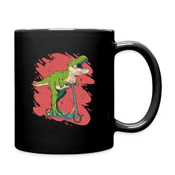 Ein cooler Dinosaurier auf einem Roller Tretroller - Tasse einfarbig - Schwarz - Rechts