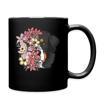 Berner Sennenhund Hund mit Blumen - Tasse einfarbig - Schwarz - Rechts