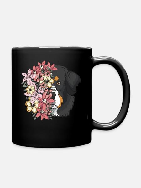 Berner Sennenhund chien avec des fleurs - Mug uni - noir