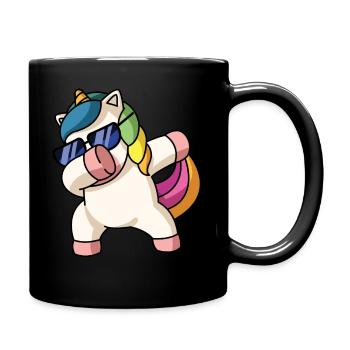 Dabbing Einhorn Lustig Schlafanzug Kostüm - Tasse einfarbig - Schwarz - Rechts