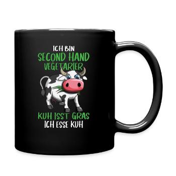 Ich bin second Hand Vegetarier Kuh Design Spruch - Tasse einfarbig - Schwarz - Rechts