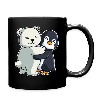 Eisbär und Pinguin niedliche Tiere knuddeln - Tasse einfarbig - Schwarz - Rechts