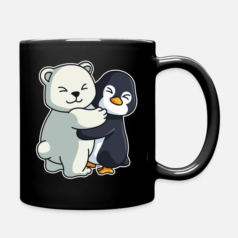 Eisbär und Pinguin niedliche Tiere knuddeln - Tasse einfarbig - Schwarz